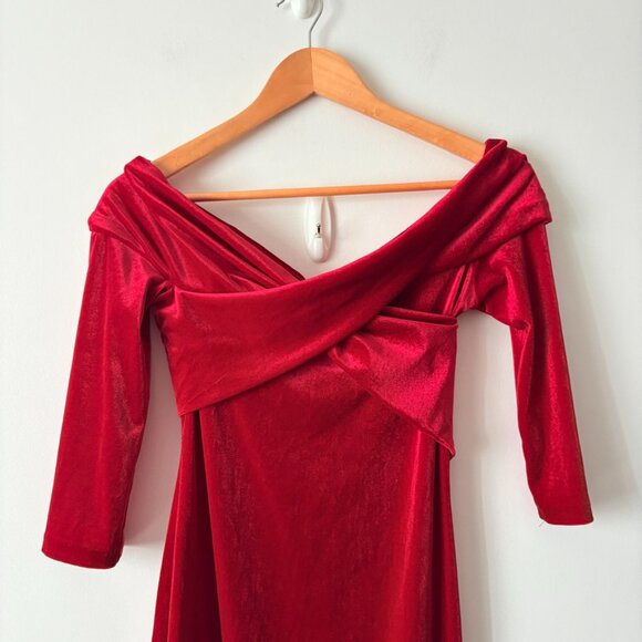 Zara Velvet Tube Dress Off Shoulder Crossover Red Size Small - Picture 8 of 12